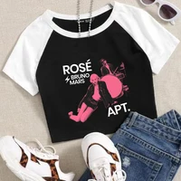 Rose Rosie APT. Bruno Mars Girls Crop Shirts Color blocked short sleeves O-Neck Top 1