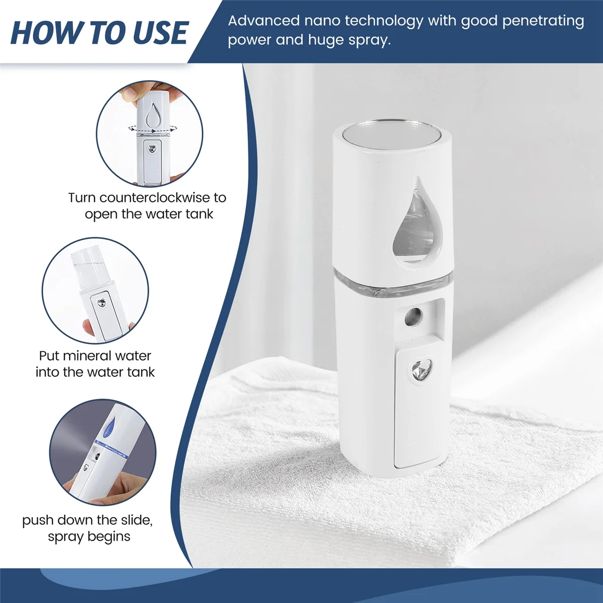 Portable Nano Mister Mini Steamer Atomization Eyelash Extensions with Mirror White