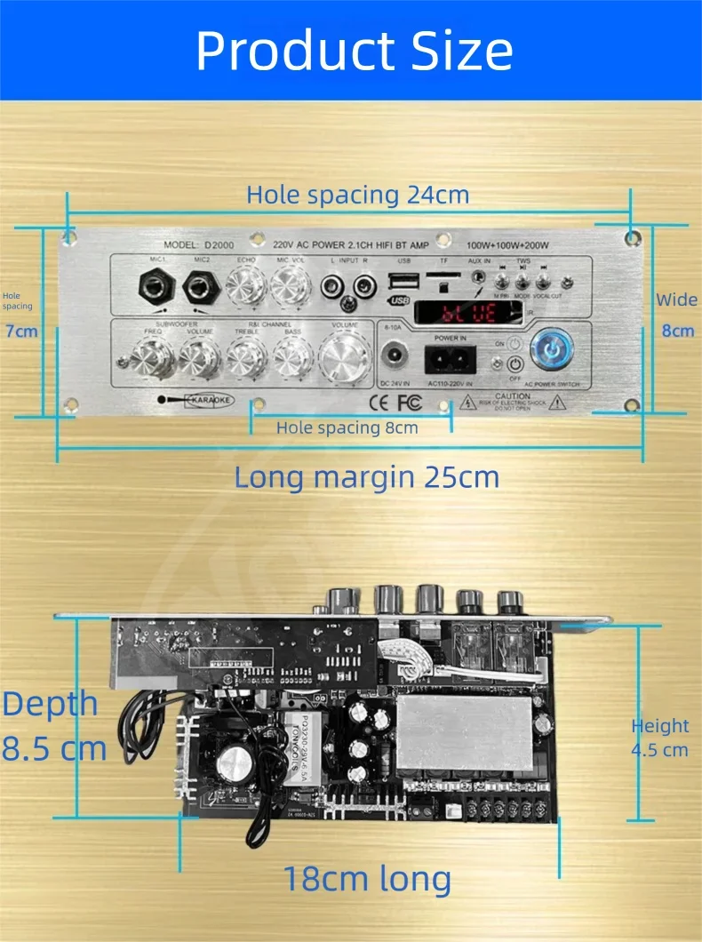 Audio Amplifier Board 100W+100W+200W Support Wireless Microphone Bluetooth5.1 Ch