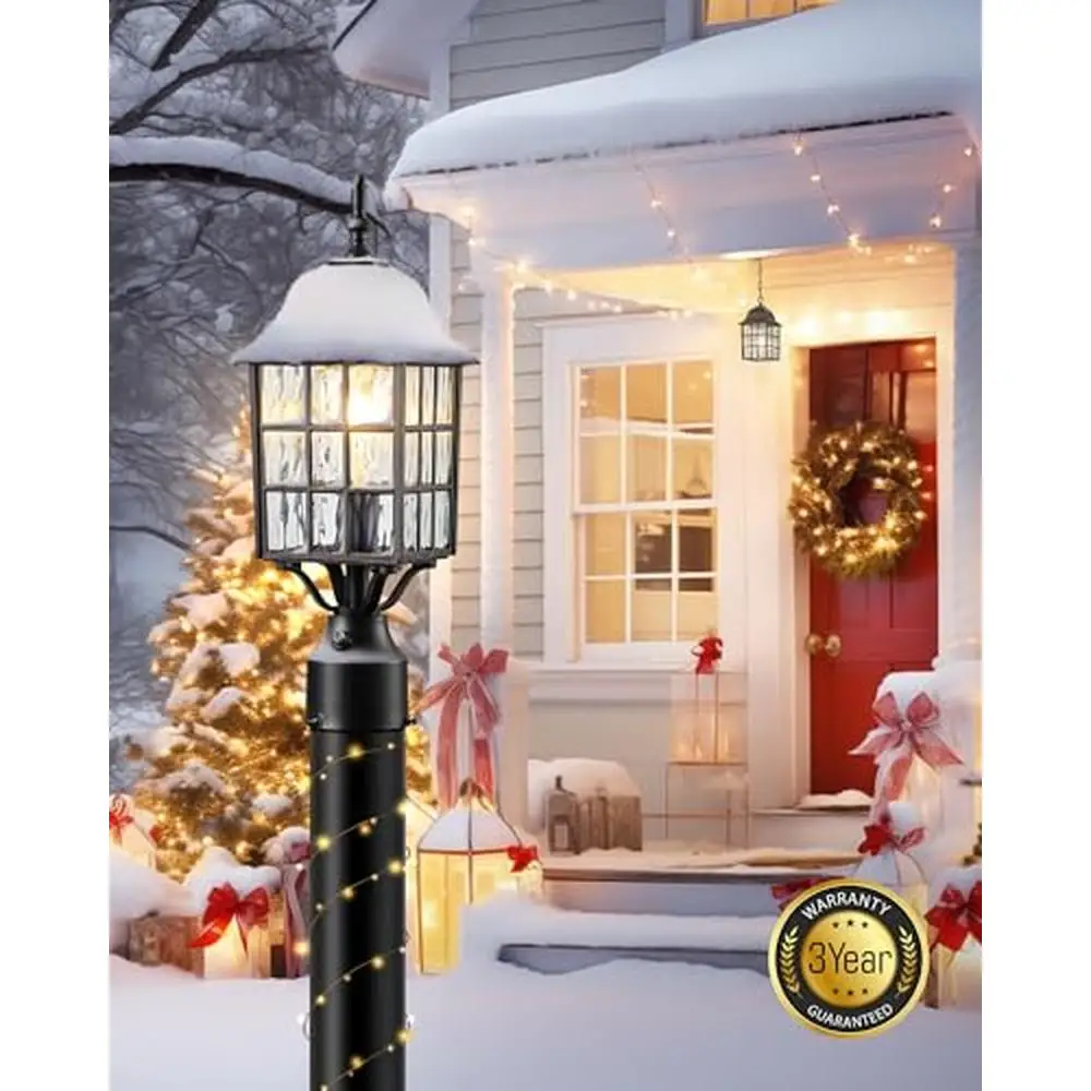 Modern Black Aluminum Outdoor Post Lantern Fixture with Auto Sensor Anti-Rust Waterproof Exterior Lamp Garden Yard Pathway