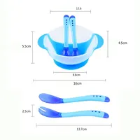 3 Piece Baby Suction Cup Bowl, Spoon and Fork Cutlery Set Photo Accessories 40 Degree Heating Colour Changing Newborn Bowl 6