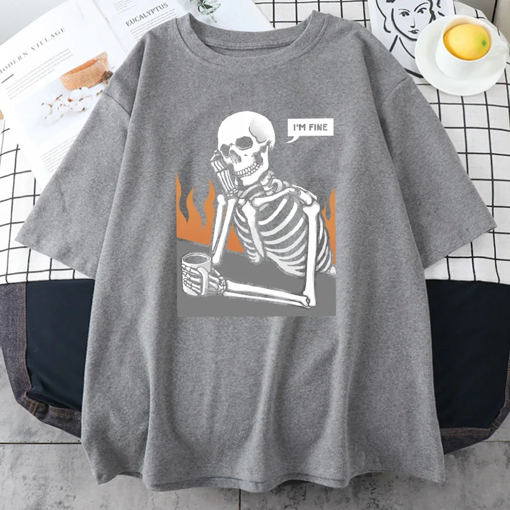 

Summer Mans T-shirt Skeletons in Meditation Keep Alone Prints Cotton Short Sleeve Personality Street Hip Hop Casual Men T-Shirts