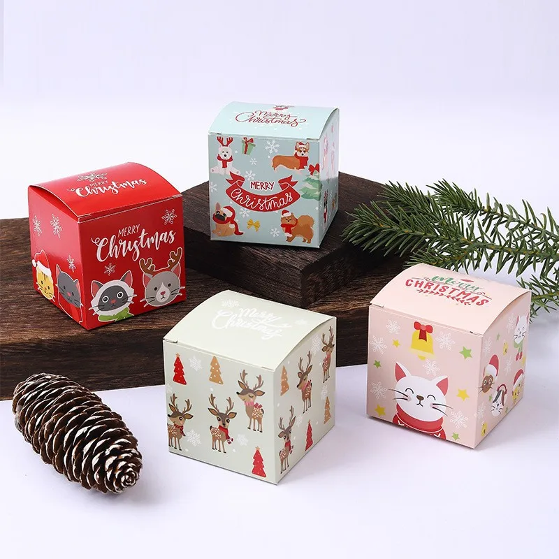 60pcs/lot Christmas Gift Box For Candy Elk Small Chocolate Cake Boxes Mysterious Paper Box