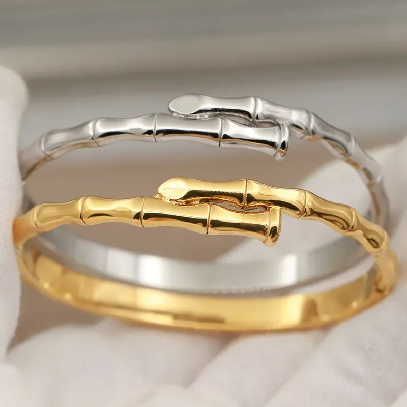 316L Stainless Steel Metal Bamboo Bangles for Women Fashion Brand Jewelry Classic Geometric Bracelets Accessories