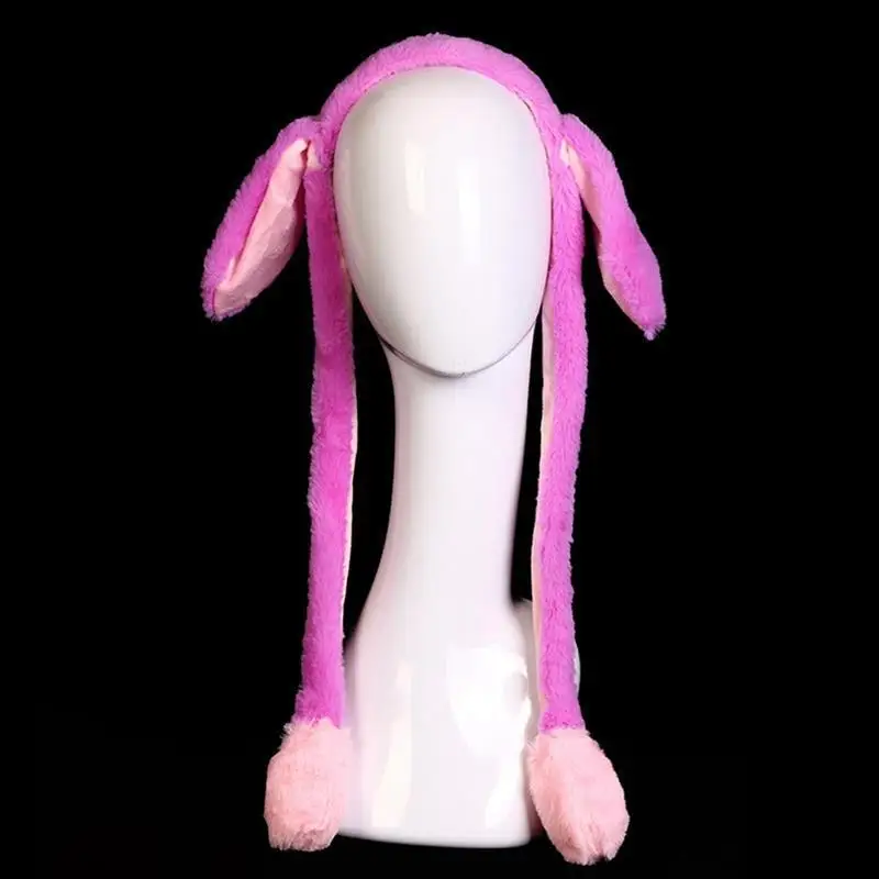 Rabbit Hat With Moving Ears Hat Ears Warm Plush Sweet Cute Airbag Cap Funny Hat Ear Movable Gift for Kids Adults шапка с ушками rolled up skully hat