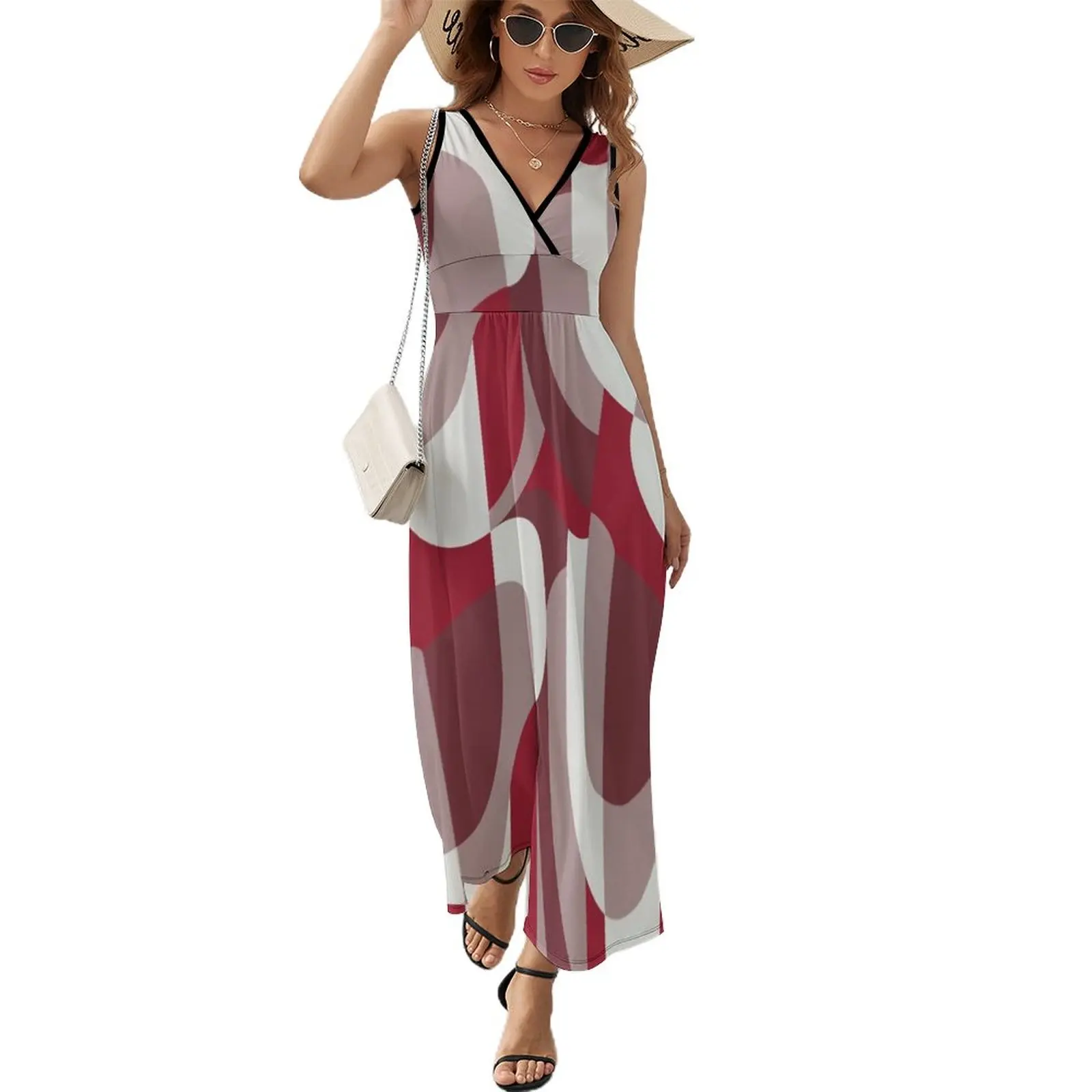 

Red Abstract Retro Pattern Sleeveless Dress dresses with long sleeves summer dress Long dress elegant dresses plus sizes