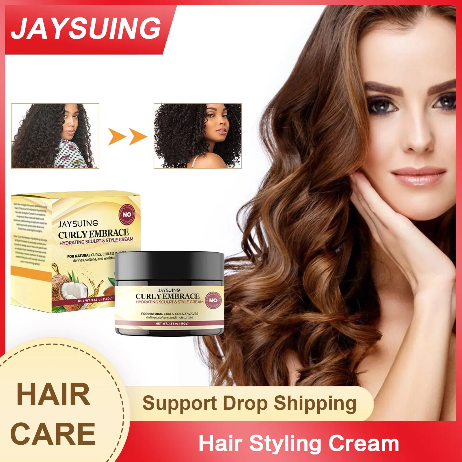 Hair Curly Cream Wavy Frizz Control Anti Dryness Elastin Intense Hair Curl Enhancer Moisturizing Nourishing Hair Styling Cream