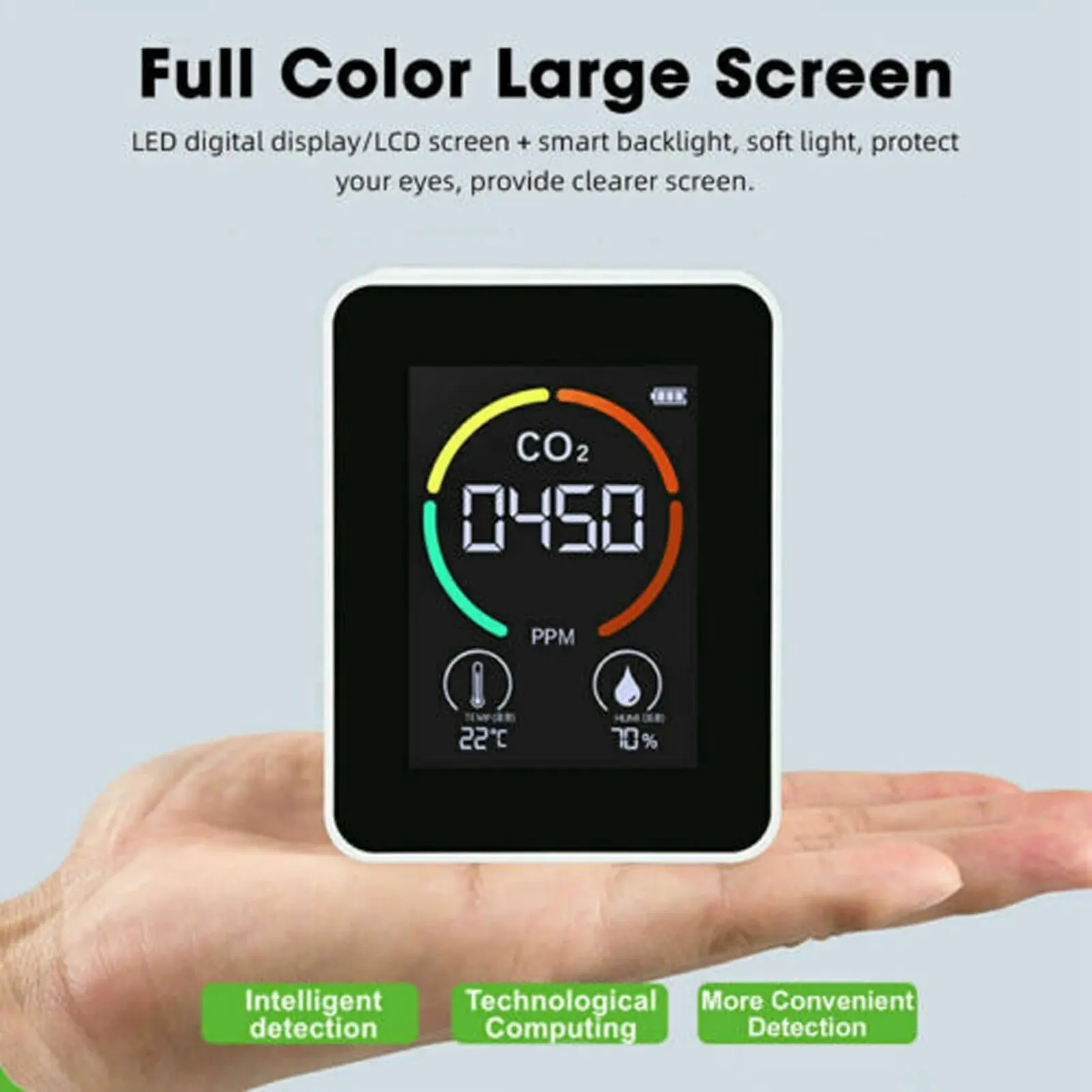 LCD CO2 Meter Air Quality Temperature Carbon Dioxide Detector Automatic Calibration 400-5000PPM Air Quality Monitor 3 In 1