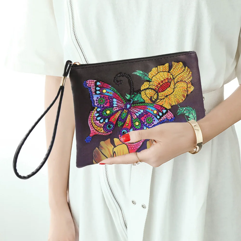 5D Diamond Painting Butterfly Flower Leather Crossbody Chain Bags