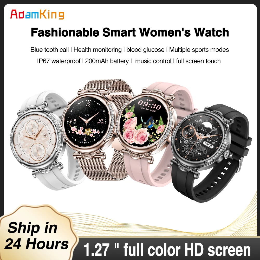 

New Women 1.27" Full Touch Screen Blue Tooth Call Smart Watch Heart Rate Blood Oxygen Sports Fitness Waterproof Lady Smartwatch