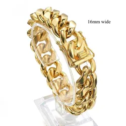 Elegant Gold/Rose Gold Stainless Steel Cuban Link Bracelet - 8inch bracelet (Gold 16mm)