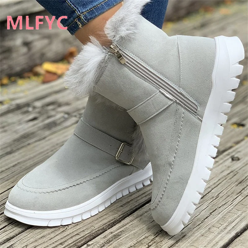 Snow boots for women's new winter thick solid color short boots with plush insulation and flat cotton shoes for mujer