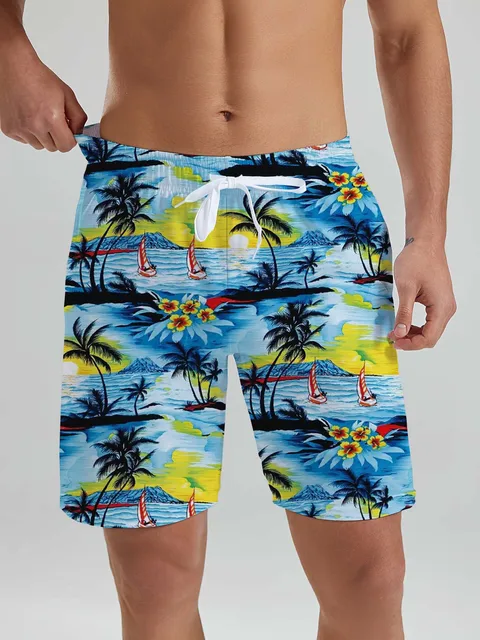 هاواي الرجال شورتات للبحر النباتات الاستوائية أنماط الشاطئ ثلاثية الأبعاد المطبوعة الرجال السراويل الصيف سويين جذوع عطلة ملابس للرجال 2