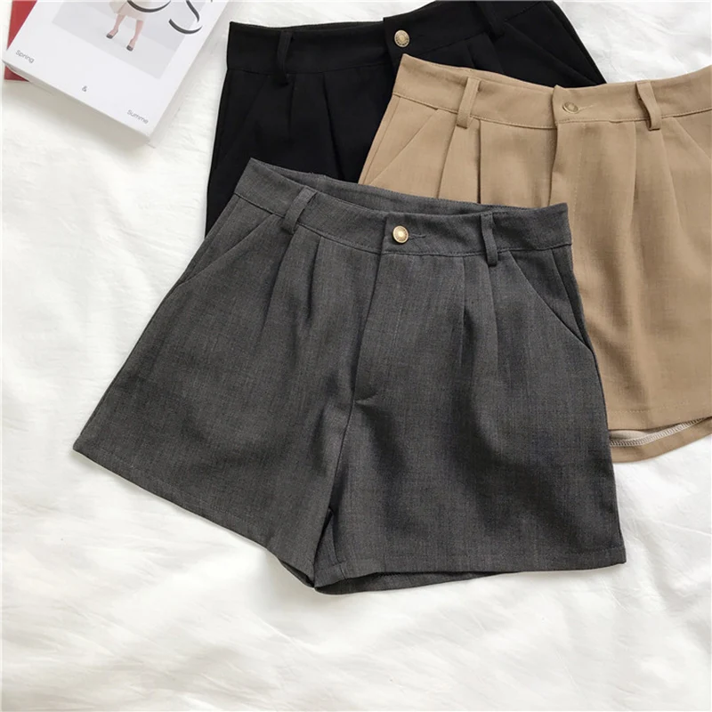 online clothes shopping Student Black Suit Short Pants Casual Female Summer 2021 New High Waist Loose Slim Wide Leg Pants Women‘s Shorts with Belt nike shorts women