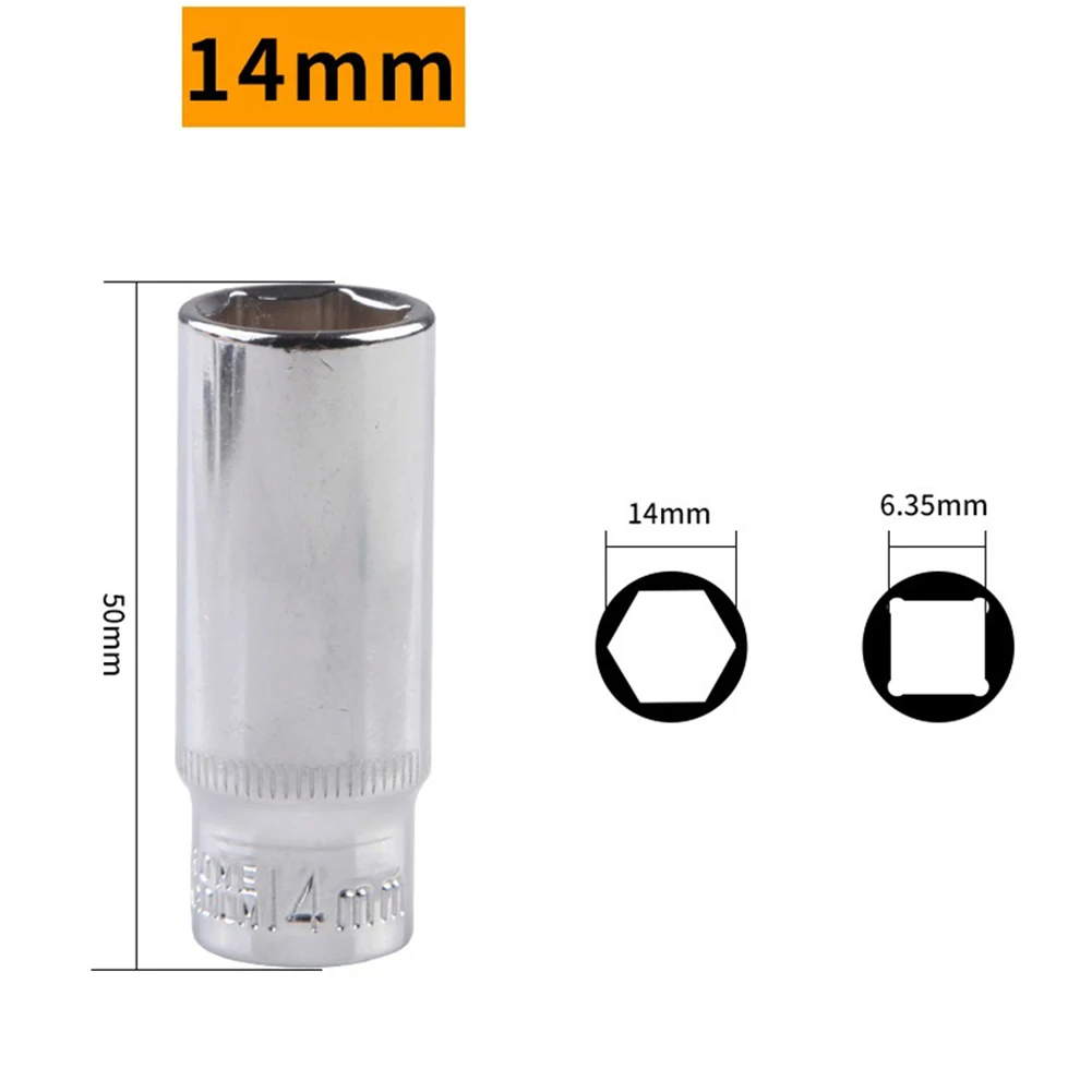 Description Picture 5 of item4-14mm Deep Socket set 1/4inch Hex Socket Ratchet Wrench Drive Sockets Adapter Hand Repair Tools 4-5-6-7-8-9-10-11-12-13-14mm