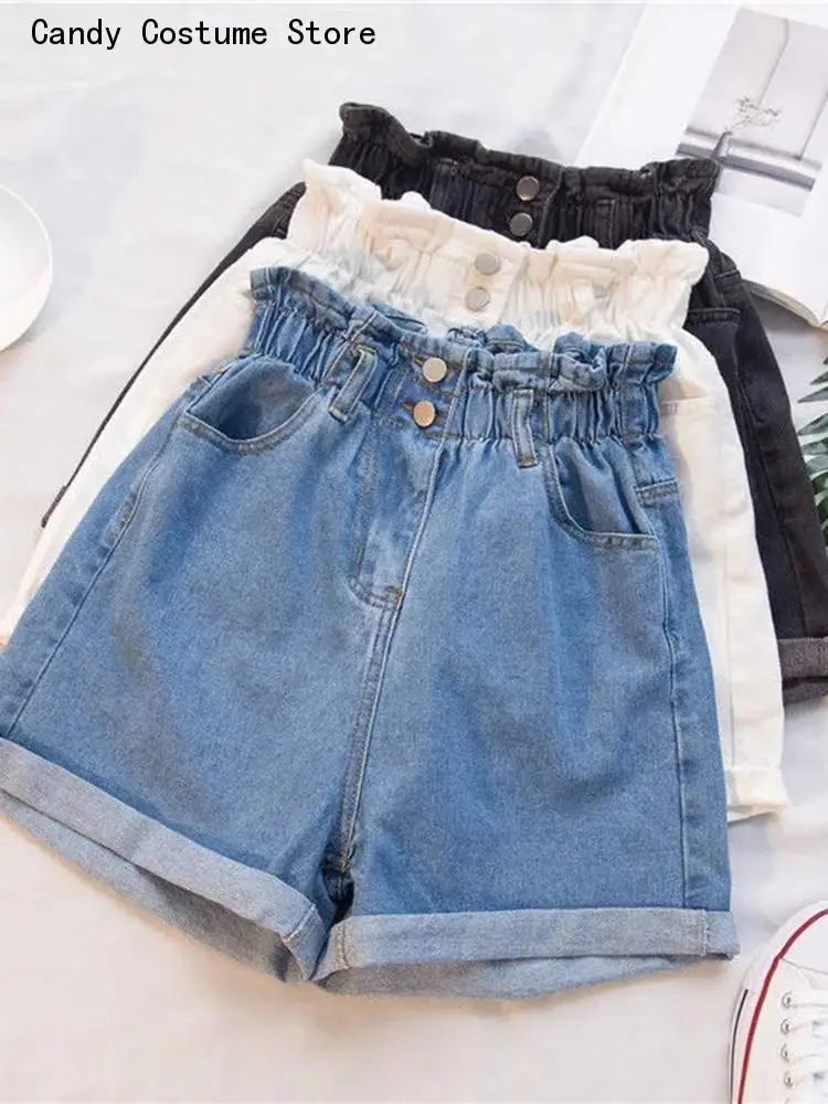 Denim Shorts Women Summer Fashion Ruffles Oversize 5Xl Korean High Waist Wide Legged Shorts Casual Pockets Short Jeans New
