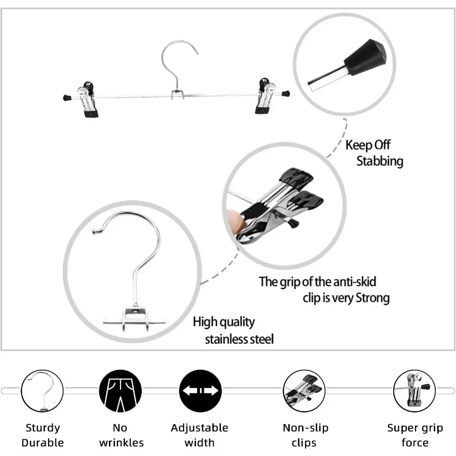 12 Pack Slim Metal Hangers with Clips for Shorts and Skirts NonSlip Adjustable Heavy Duty Hangers for Closet Organization in Be