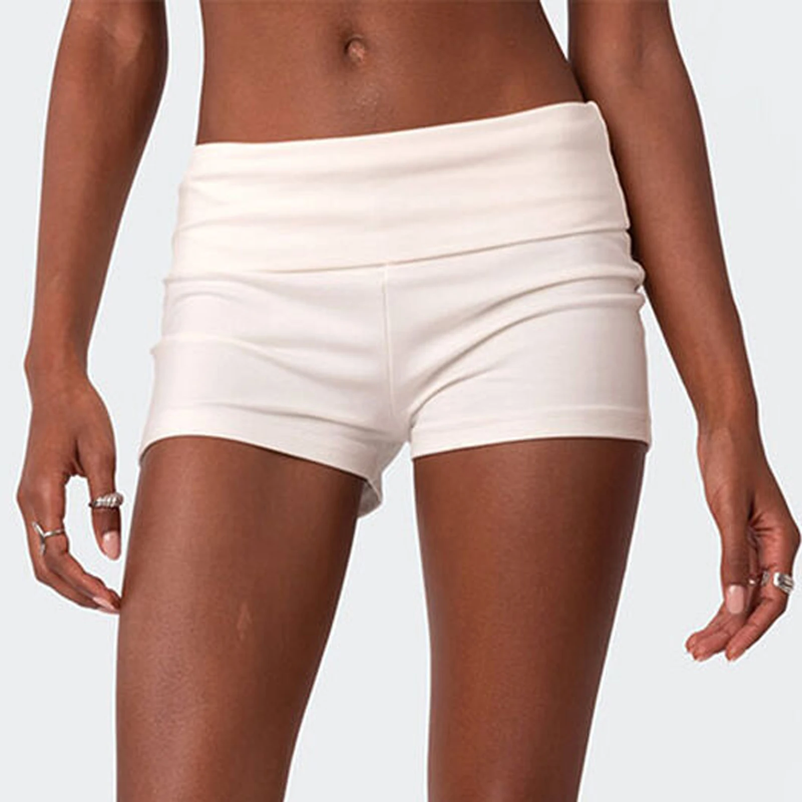 

Women Spring Summer y2k Aesthetic Fold Over Shorts Low Rise Micro Shorts Wide Waistband Rollover Shorts Casual Bottoms
