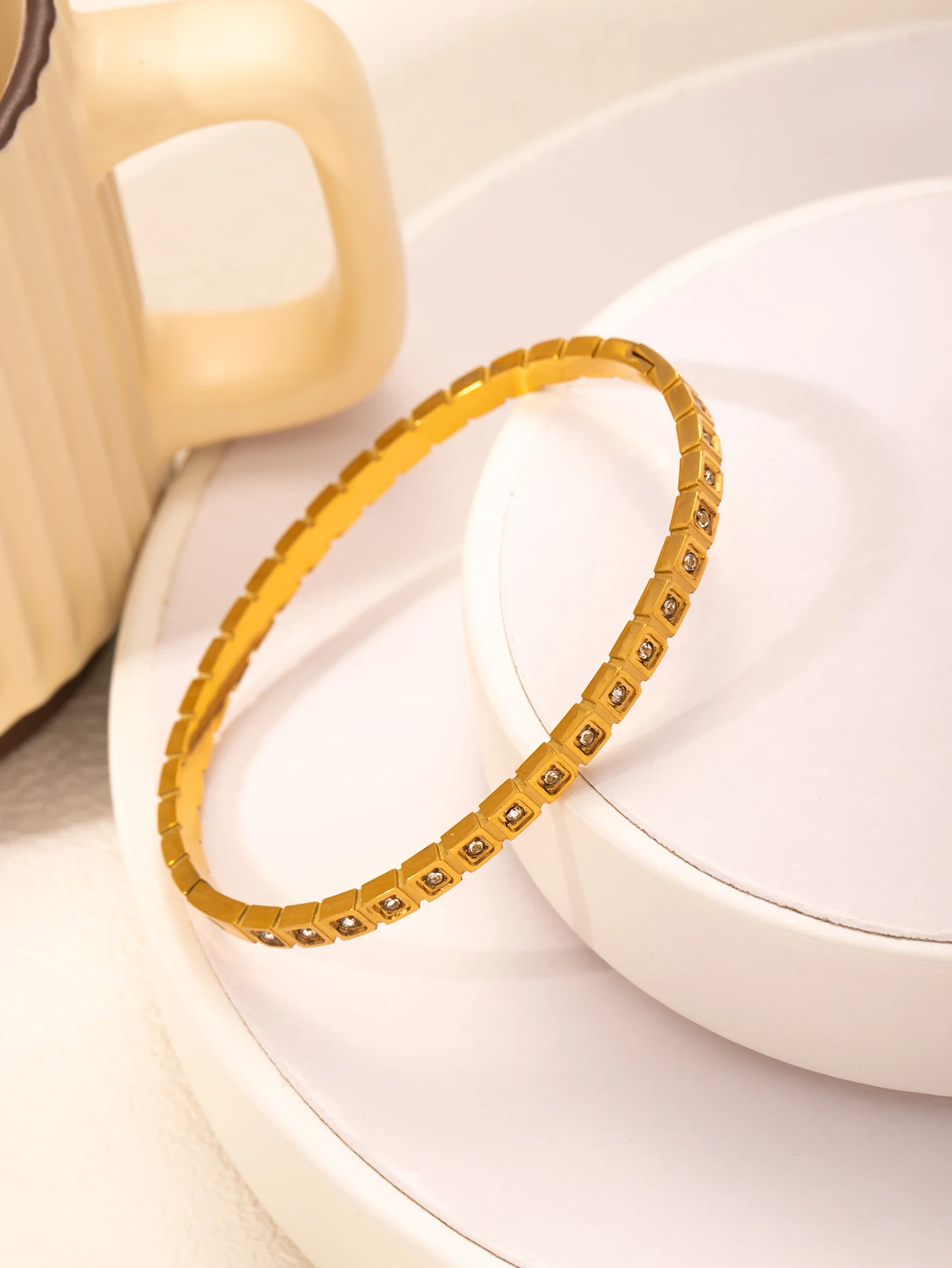 1PC Titanium Honeycomb  Steel Stainless Steel Zircon Gold Plated Bracelet with Classic and Simple Style Women's Daily Wear gift 5