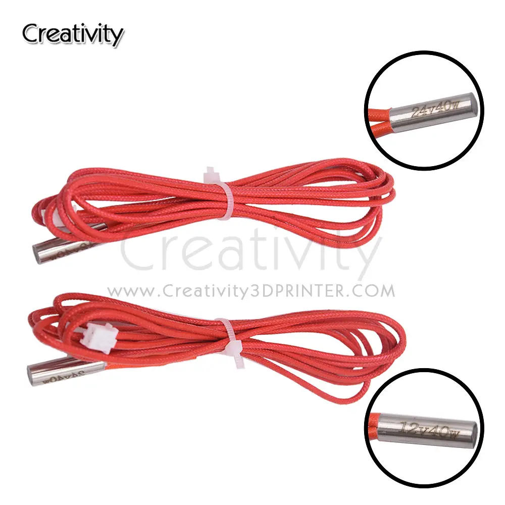 3D Printer Cartridge Heater 24/12V 40W Heating Tube 6*20MM 1M With XH2.54 For Ender3/CR10 Extruder Hotend Parts 1pc 1m 12v 24v 30w 40w ceramic cartridge heater 6 20mm heating tube for cr10 ender3 j head hotend extruder 3d printer parts