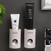 ECOCO Wheat-colored Automatic Toothpaste Dispenser Holder Bathroom Accessories Set Toothbrush Holder Toothbrush Wall Mount Rack 4