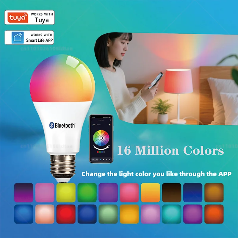 Smart LED Light Bulbs Tuya Bluetooth 9W 220V 85-265V Dimmable RGB APP Control For Bedroom Party
