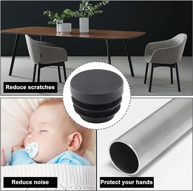8 pièces noir rond en plastique obturateur embout Tube tuyau insère bouchon bonde insérer bouchon pour chaise jambe tuyau tapon tubo 2