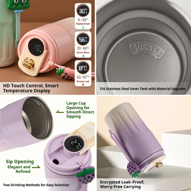 450ML Stainless Steel Thermo Water BottleDisplay Temperature Coffee Cup  Insulated Cup Vacuum Cup Keep Cold and Hot Thermal Mug 3