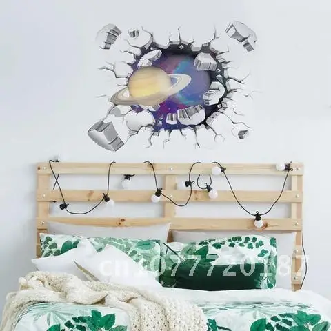 

Wall Sticker Cartoon 3D black hole planet broken wall kids baby rooms home decoration Mural Decals bedroom stickers wallpaper