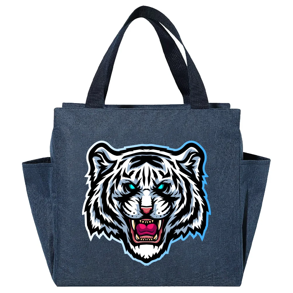 Lunch Carry Bag Insulated Thermal Portable Bags Large Capacity Teamlogo Print Lunch Picnic Dinner Cooler Food Canvas Handbags