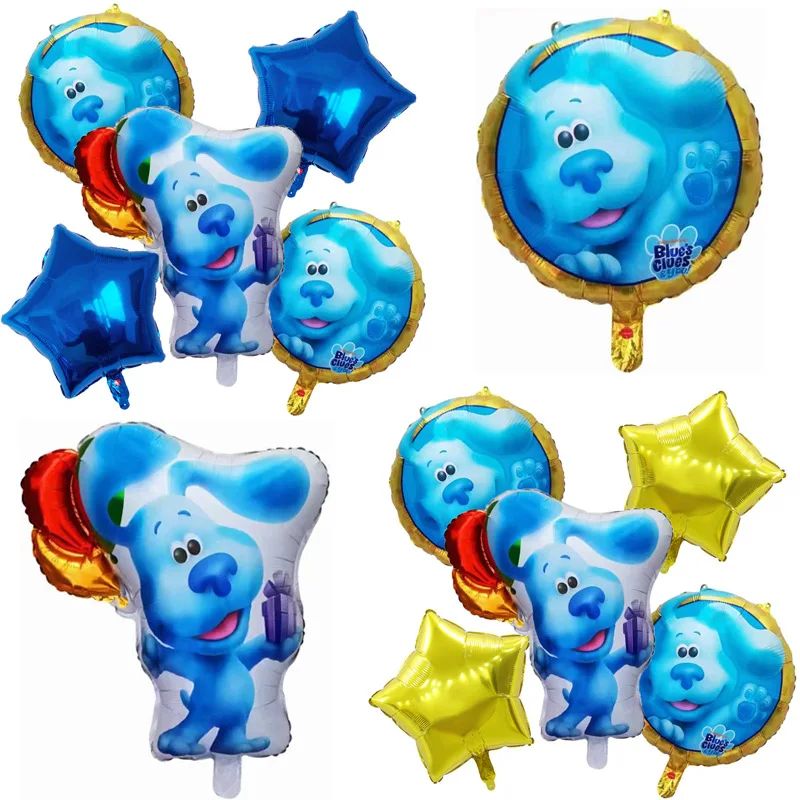 Blue Friends Party Balloons Set Cartoon Blue Dog Birthday Banner Cake Toppers Baby Shower Kids Birthday Party Decor Supply
