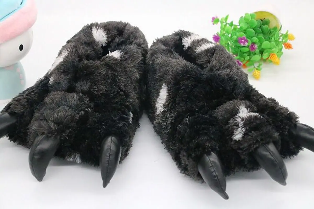 Mann Frauentier Klaue Hausschuhe Fur Lustige Chunky Pelzigen Hausschuhe Mner Plsch Warme Tier Pfote Fell Schuhe Slides I