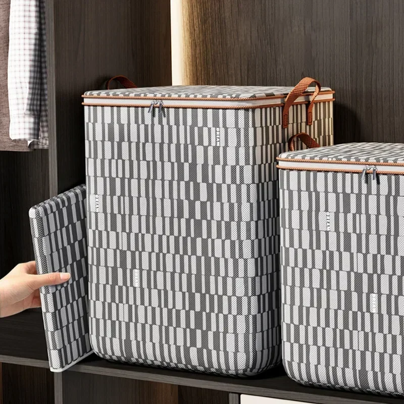 

Organizers Bag Handle Wardrobe Storage Bins Clothes Bags Closet Space Lids Houndstooth Saving Container With Fabric Quilt