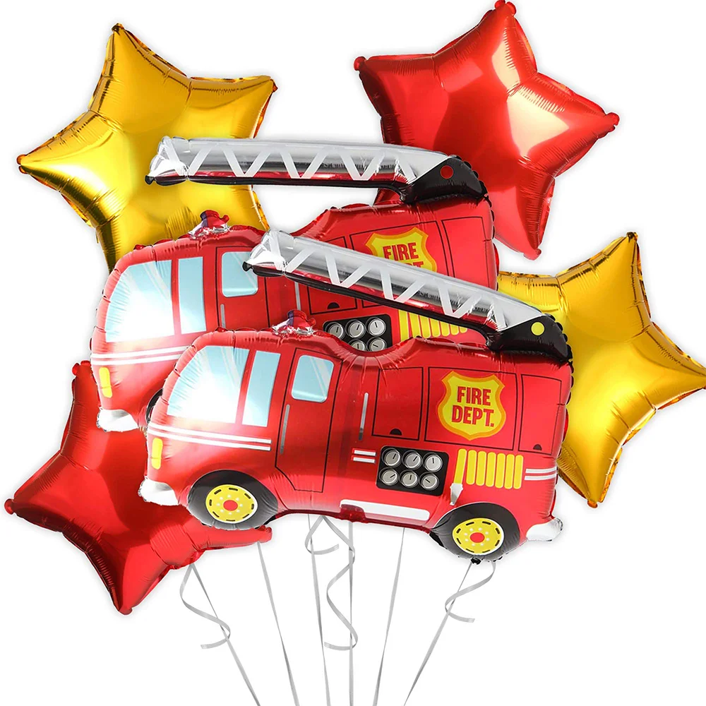 

Firetruck Balloons for Birthday Party Fire Engine Rescue Themed Decorations Large Firefighter Truck Set in Red 6pcs(Fire Truck