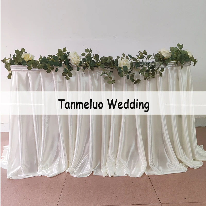Transparent Ice Silk Wedding Table Skirt For Tablecloth Table Cover Wedding Stage White Skirting With Pleats Decoration
