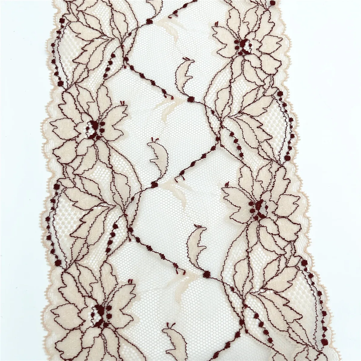 3y/lot Width 17cm 2-Tone Shiny Apricot Dark Red Elastic Stretch Lace Trim 5