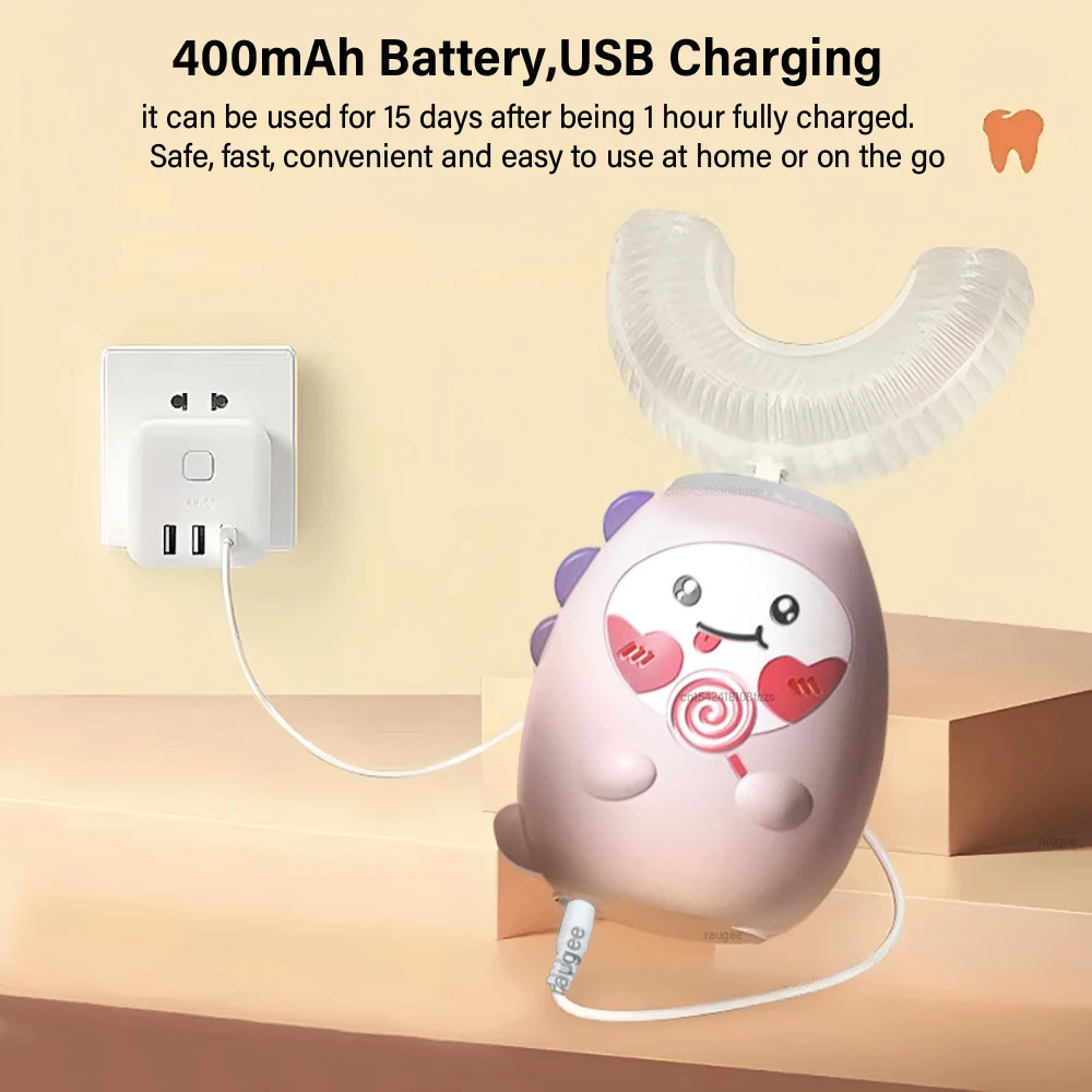 어린이 전동 칫솔 U자형 스마트 키즈 칫솔 충전식 360도 클리닝 자동 소닉 칫솔