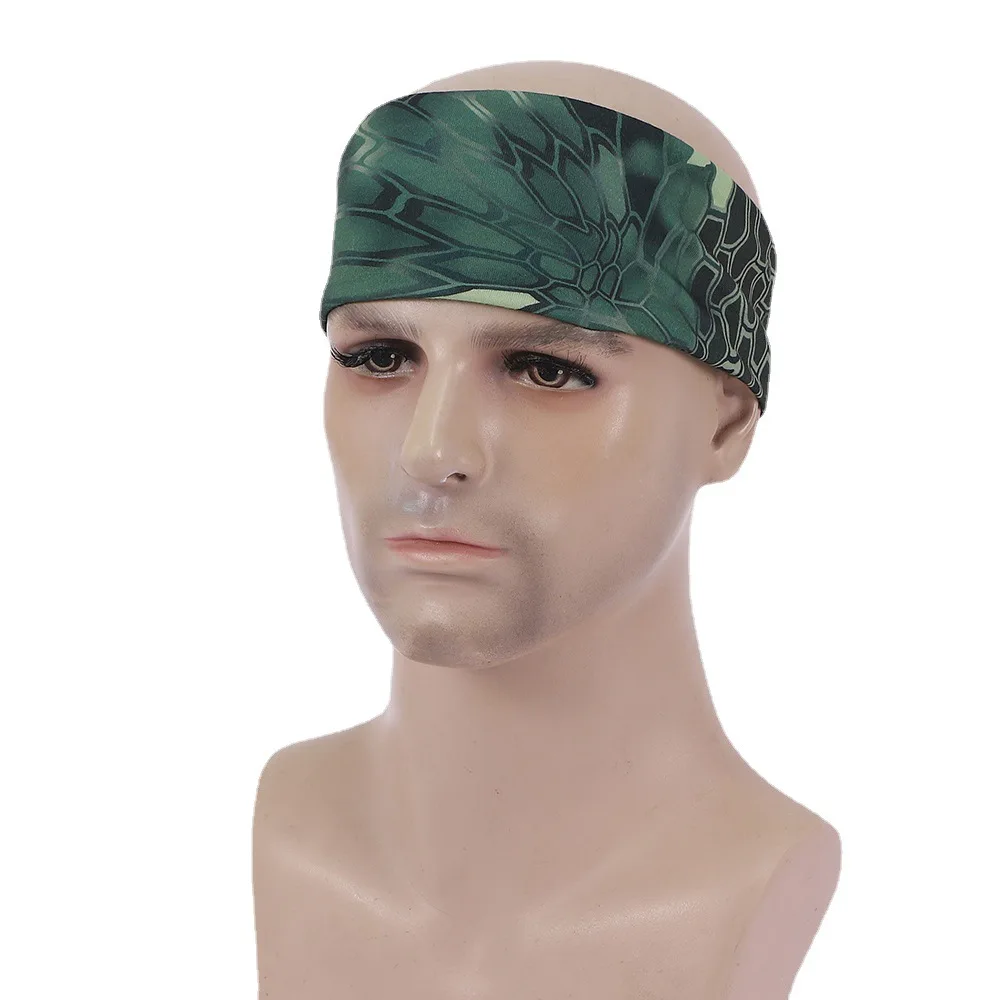 Men Sport Camo Sweatbands Nonslip Stretchy Hairband Python Pattern Sweat Absorbing Workout Head Bands Running Gym Jogging