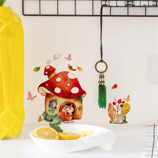 Rajzfilm Róka Nyúl Gomba Ház Fali Matrica Gyerekeknek Szoba Hálószoba Dekoráció Falfestmény Háttérkép Óvoda Állatok Matricák - Image 5