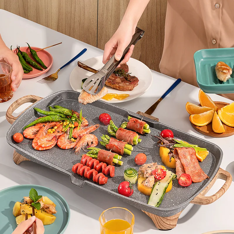 DMWD Household Electric Barbecue Grill Korean smokeless Baking Machine Non-stick coating Teppanyaki Plate Steak Roaster Picnic 3