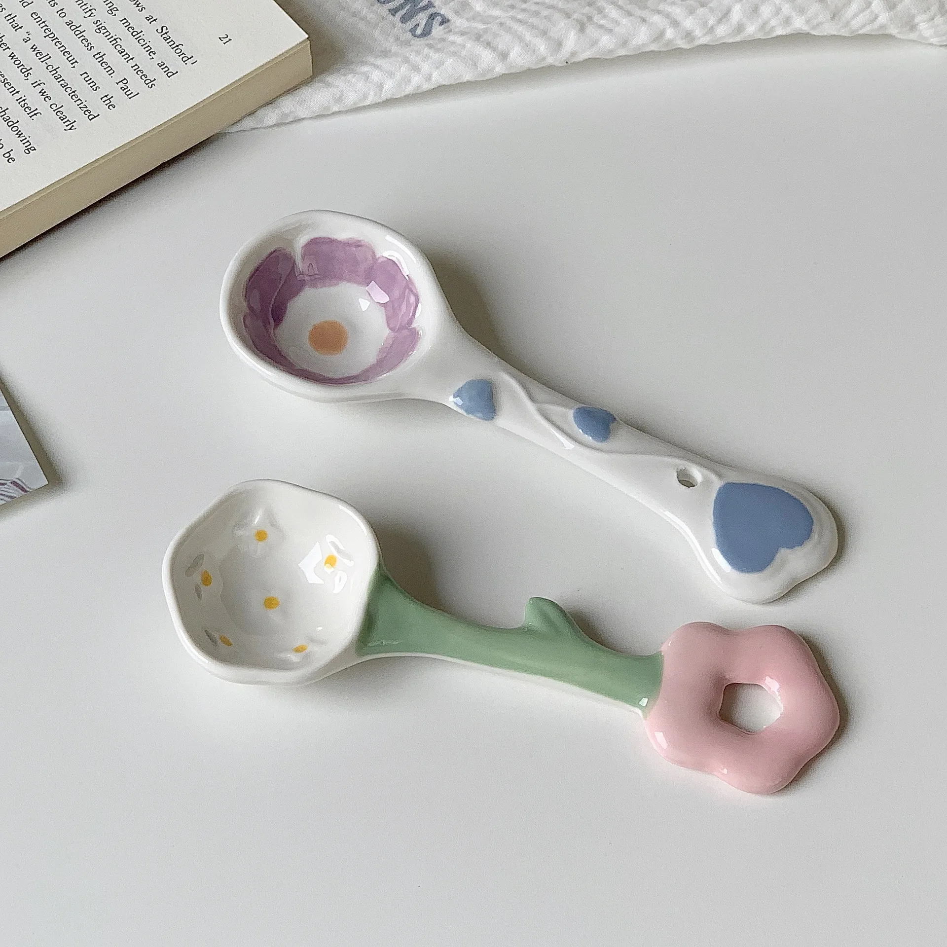 Creative Dessert Spoon Set with Korean Style Ins Ceramic Household Dinnerware, Ice-Cream Coffee Mixing Spoons Kawaii Design