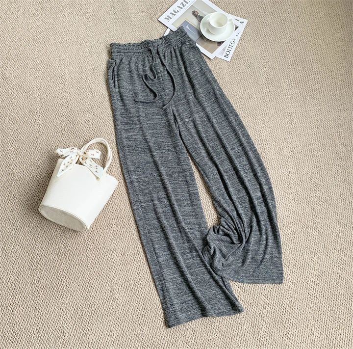Slimming Wide-leg Long Pants, Spring Casual Thin Knitted Pant For Summer