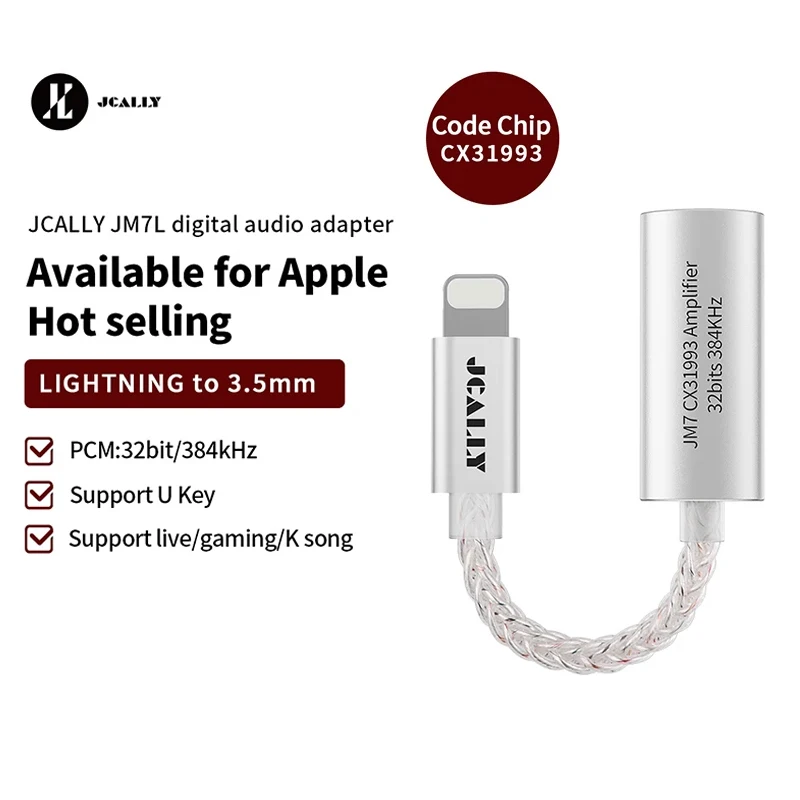 JCALLY CX31993 HiFi DAC Light-ning To 3.5mm Digital Audio Cable Decoder For iPhone iOS Apple Adapter 32bit/384KHz Sound Card Amp