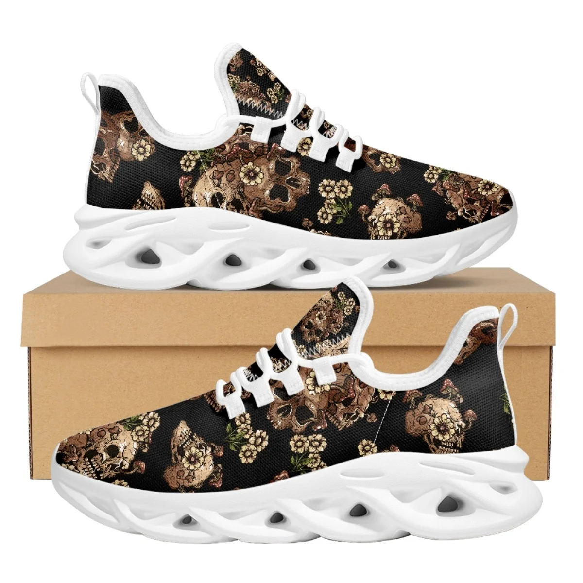 

Belidome Sugar Skull Design Shoes Womens Athletic Running Mesh Breathable Casual Sneakers Lace Up Walking Footwear Zapatos Mujer