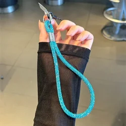 Radiant Diamond Mobile Wrist Strap with Card Holder - Colorful Anti - Loss Charm Lanyard - Other (Blue)