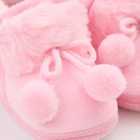 Winter Snow Baby Boots Faux Fur Warm Fluff Balls Indoor Cotton Soft Sole Infant Newborn Toddler Baby Shoes 0-18M 5