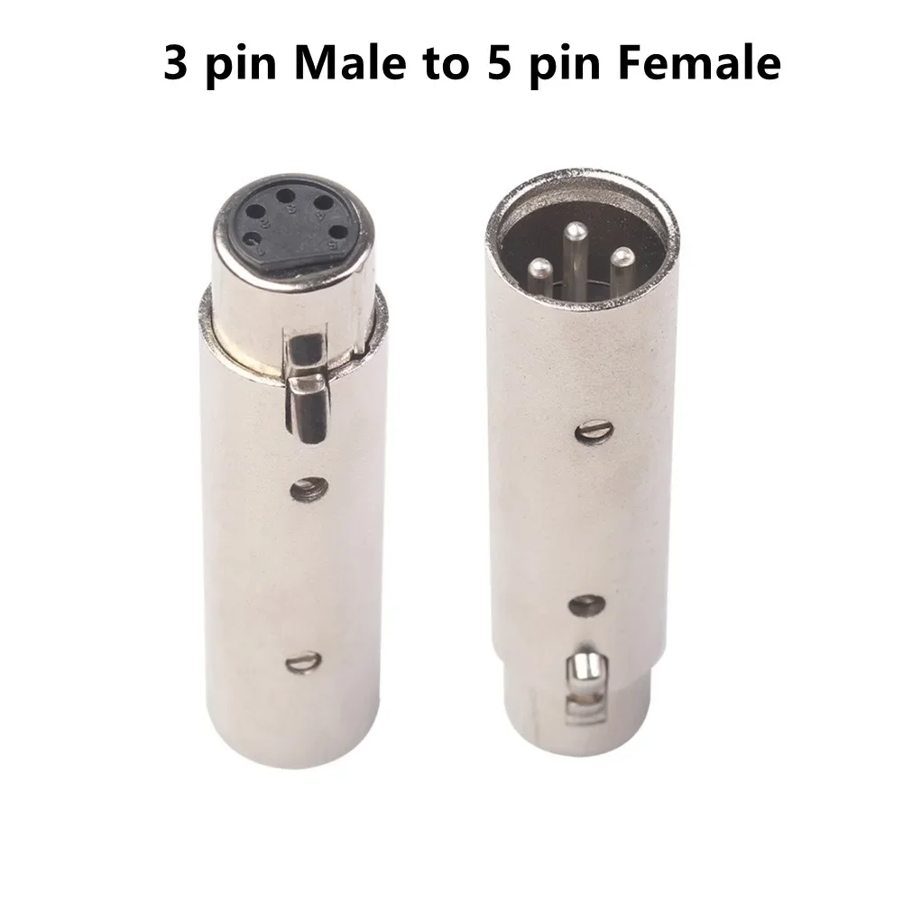 Silver 3-Pin to 5-Pin XLR/DMX Audio Adapter Connector