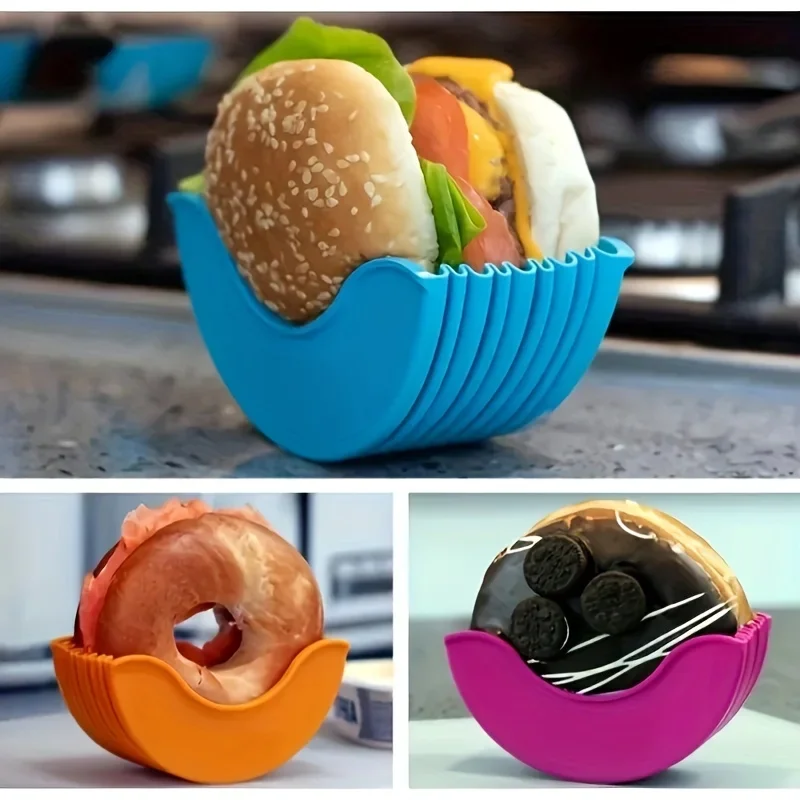 4pcs Retractable Hamburger Holders Hamburger Fixed Box Sandwich Burger Clip Rack Washable Silicone French Fry Sauce hamburger holders