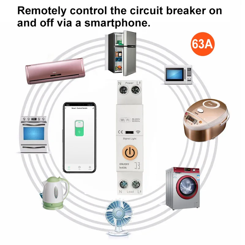 Tuya Smart Life WiFi Circuit Breaker Switch 63A 1P+N with Timer Remote Control O