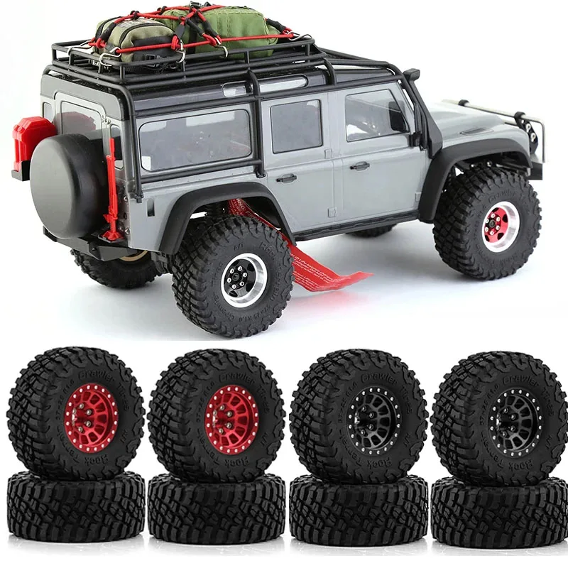 RC Car Wheels 4PCS TRX4M 1 Inch Metal Wheels with Tires Upgrade Set For 1/18 RC Crawler